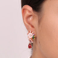 Orecchini in Argento 925 con fiori in madreperla impreziosito da zirconi colorati