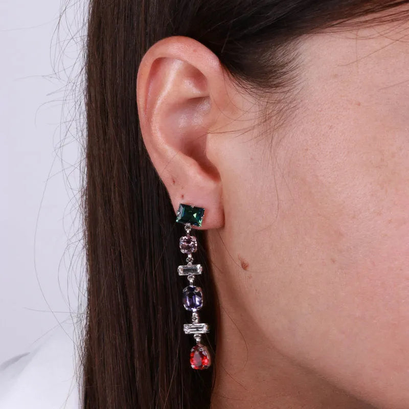 Orecchini in Argento 925 rodiato con cristalli colorati