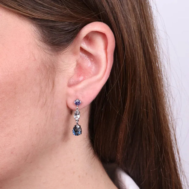 Orecchini in Argento 925 con cristalli grigio pendente