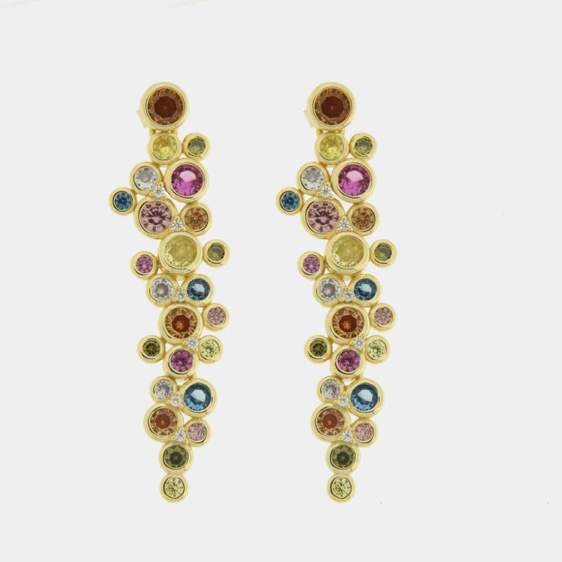 Orecchini in Argento 925 placcati oro con zirconi pendenti colorati