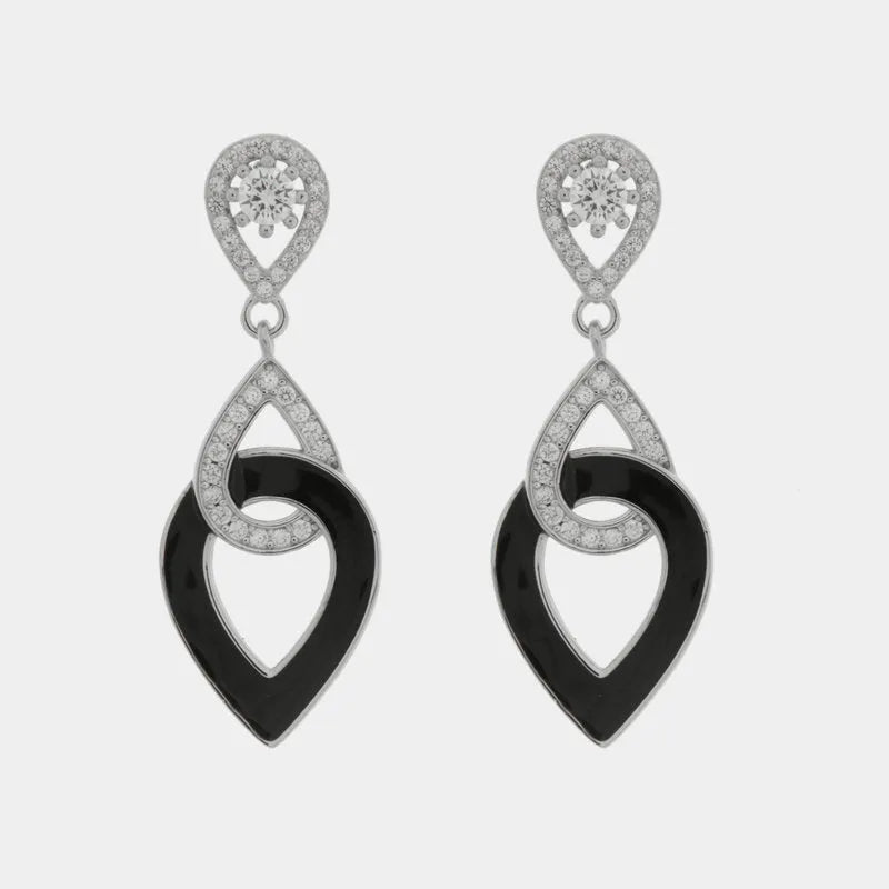 Orecchini in Argento 925 gocce intrecciate con smalto nero e zirconi