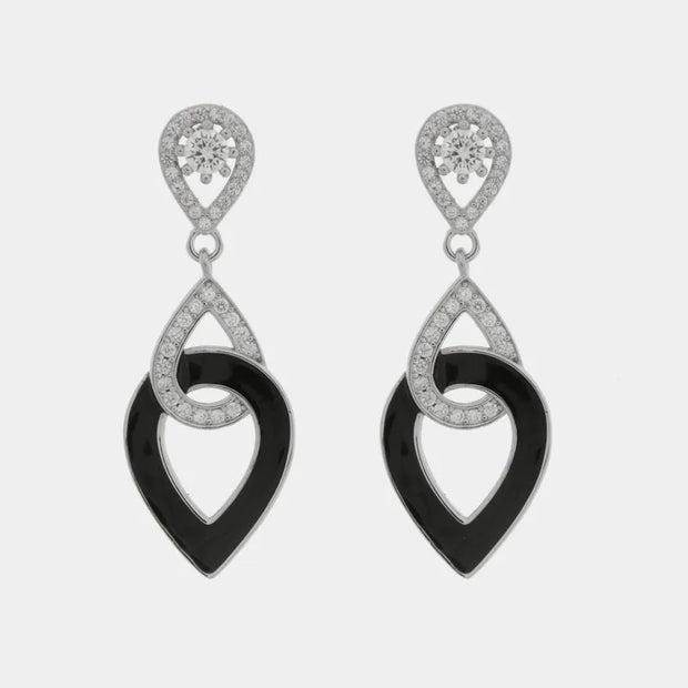 Orecchini in Argento 925 gocce intrecciate con smalto nero e zirconi