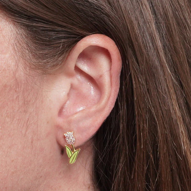 Orecchini in Argento 925 placcati oro tulipano zirconato