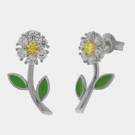 Orecchini in Argento 925 con margherita di zirconi e smalto verde