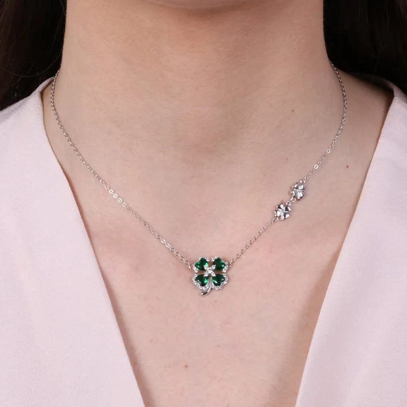 Collana in Argento 925 con quadrifoglio di zirconi verdi