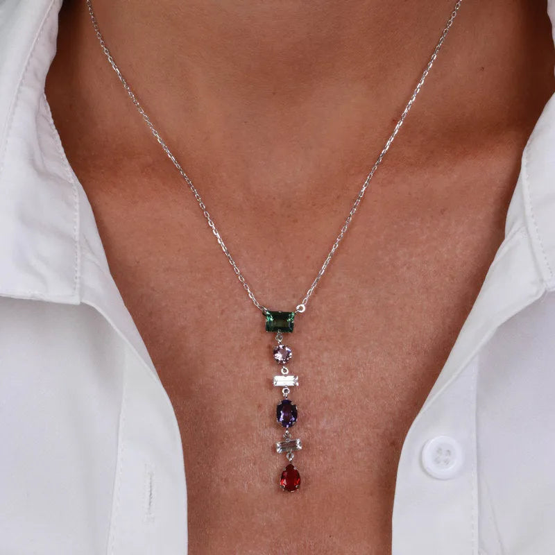 Collana in Argento 925 rodiato con cristalli colorati