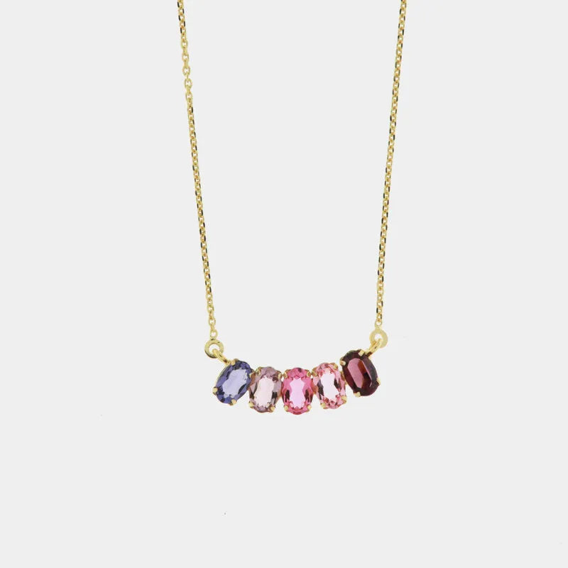 Collana in Argento 925 placcata oro giallo con cristalli nelle sfumature del rosa