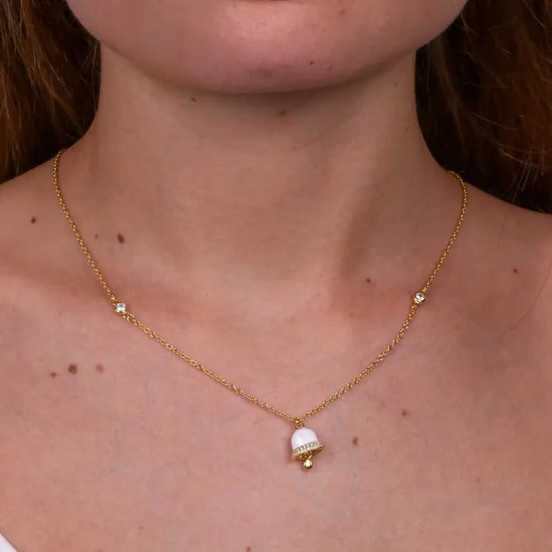 Collana in Argento 925 con campanella bianca pendente e zirconi