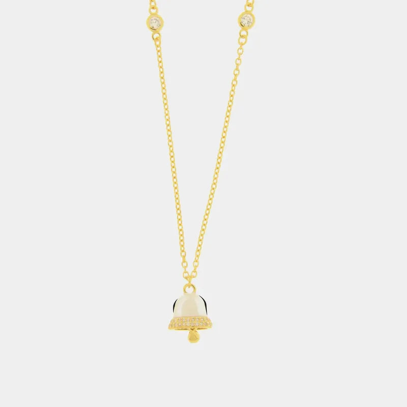 Collana in Argento 925 con campanella bianca pendente e zirconi