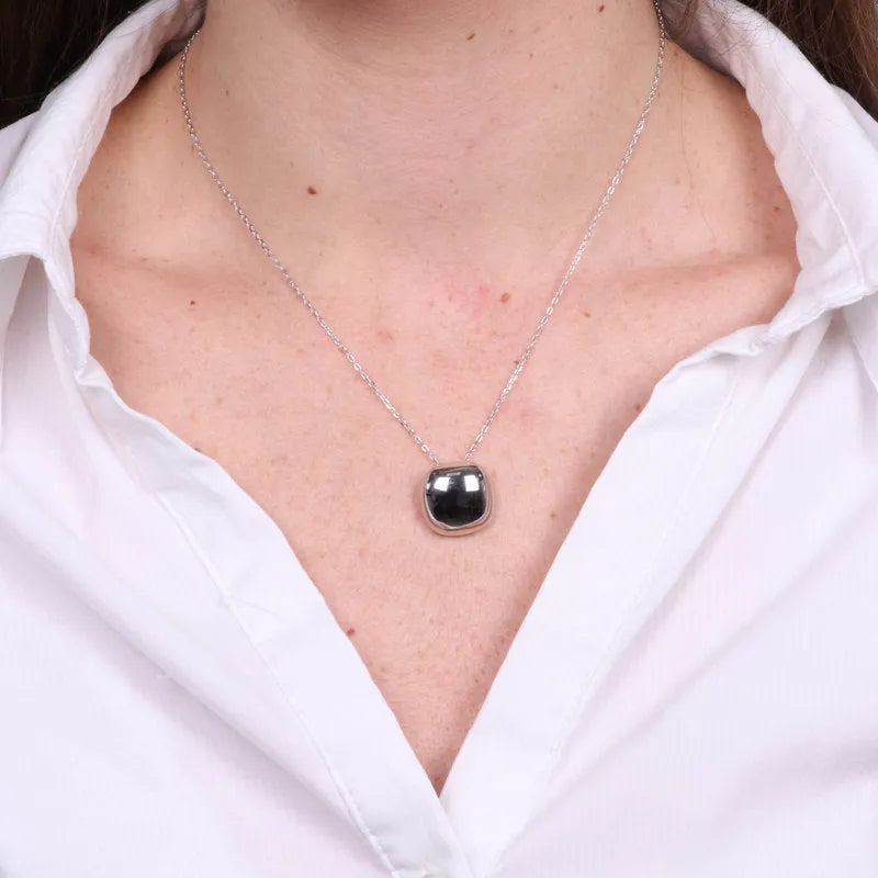Collana in Argento 925 rodiato con quadrato liscio