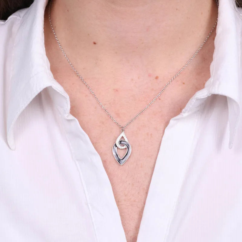 Collana in Argento 925 gocce intrecciate con smalto nero e zirconi