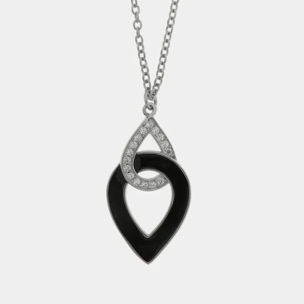 Collana in Argento 925 gocce intrecciate con smalto nero e zirconi