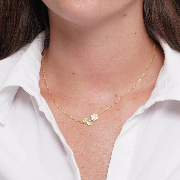 Collana in Argento 925 placcata oro con margherita zirconata