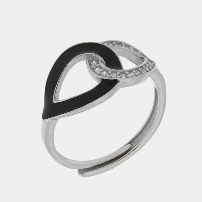 Anello in Argento 925 gocce intrecciate con smalto nero e zirconi