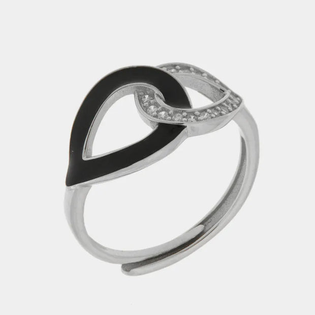 Anello in Argento 925 gocce intrecciate con smalto nero e zirconi