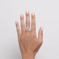 Anello in Argento 925 quadrifoglio in madreperla e fiore centrale rosa