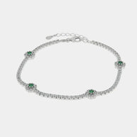 Bracciale in Argento 925 rodiati con fiori verdi e zirconi