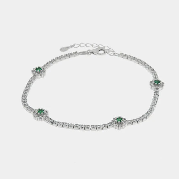 Bracciale in Argento 925 rodiati con fiori verdi e zirconi