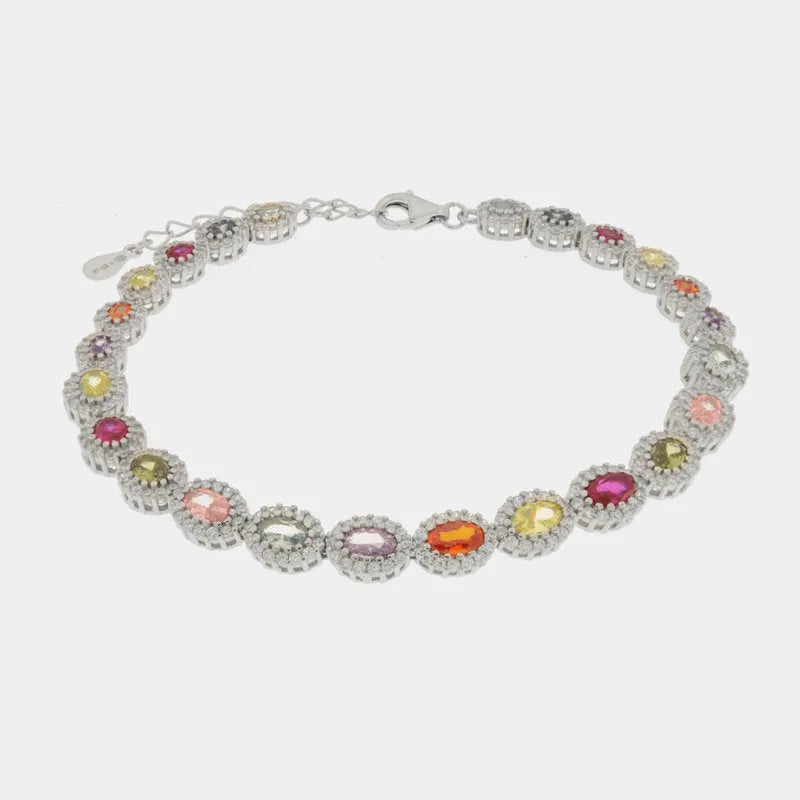 Bracciale in Argento 925 rodiato tennis con zirconi multicolor