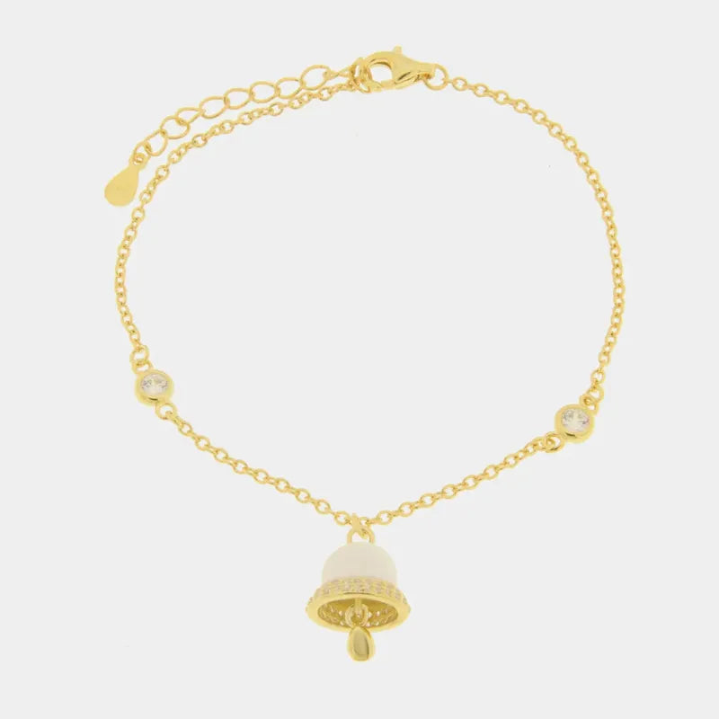 Bracciale in Argento 925 con campanella bianca pendente e zirconi