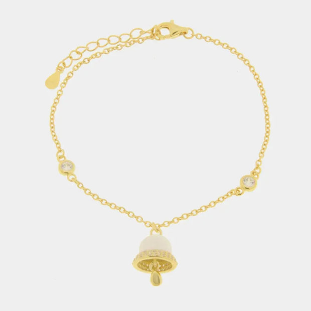 Bracciale in Argento 925 con campanella bianca pendente e zirconi