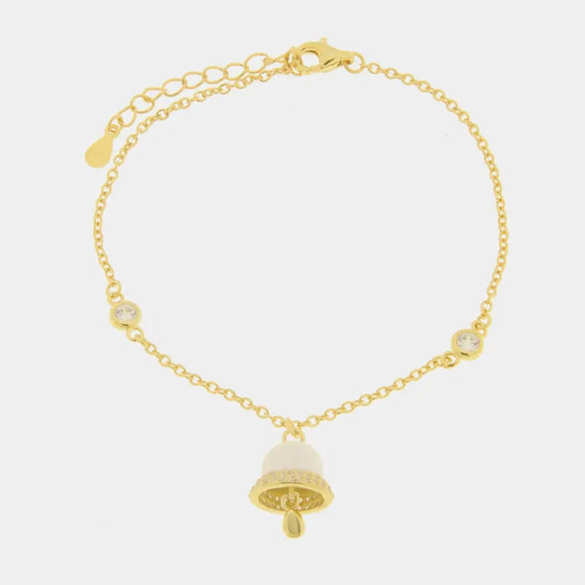 Bracciale in Argento 925 con campanella bianca pendente e zirconi