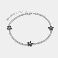 Bracciale tennis in Argento 925 con fiori blu e zirconi