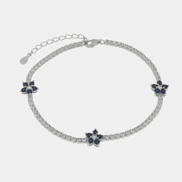 Bracciale tennis in Argento 925 con fiori blu e zirconi