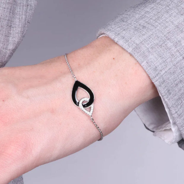Bracciale in Argento 925 gocce intrecciate con smalto nero e zirconi