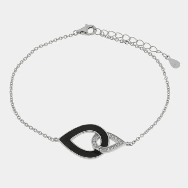 Bracciale in Argento 925 gocce intrecciate con smalto nero e zirconi