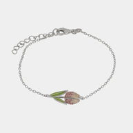 Bracciale in Argento 925 tulipano viola di zirconi e smalto verde