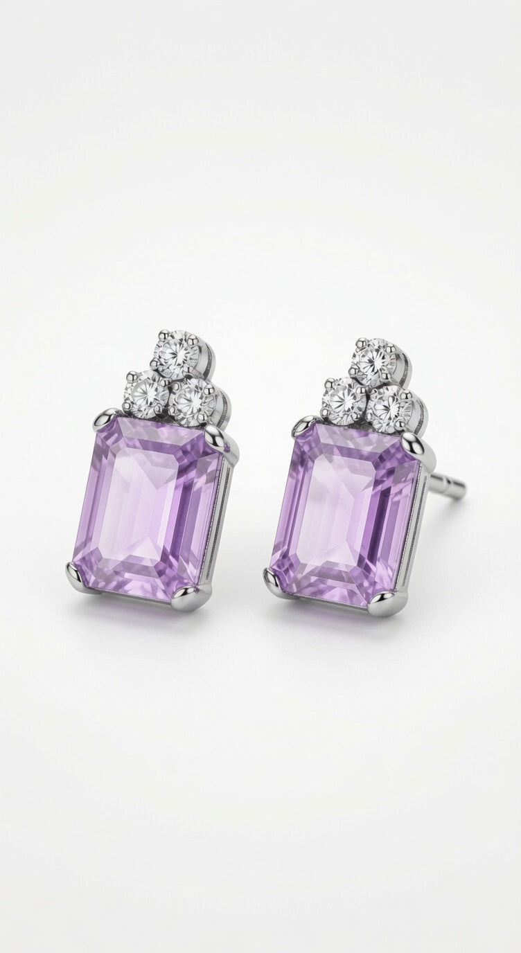 Orecchini in oro bianco 18 kt con ametista e diamanti