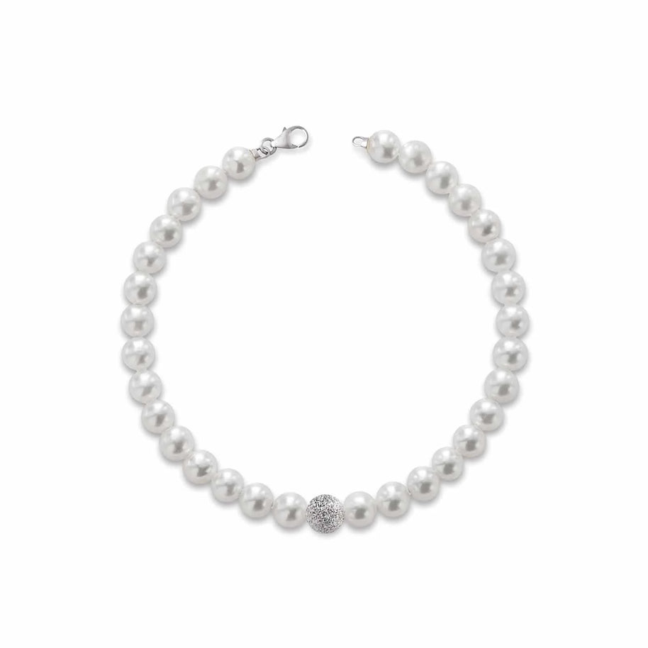 Bracciale con perle coltivate d'acqua dolce, chiusura e sfera puntinata in oro 18kt
