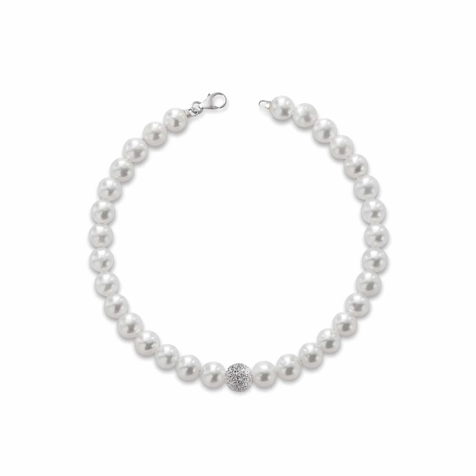Bracciale con perle coltivate d'acqua dolce, chiusura e sfera puntinata in oro 18kt