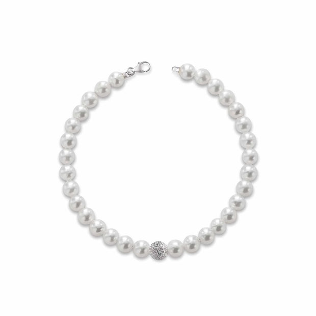 Bracciale con perle coltivate d'acqua dolce, chiusura e sfera puntinata in oro 18kt