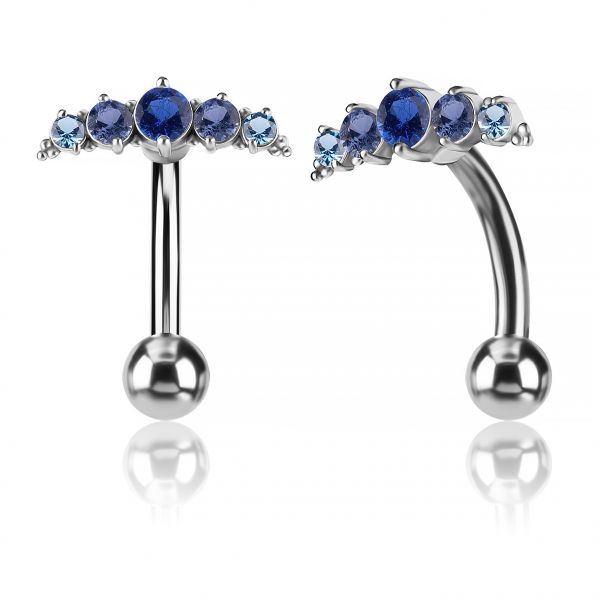 Gioiello per l'ombelico reverse con cristalli blu