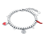 Bracciale donna con cuore quadrifoglio e cornetto