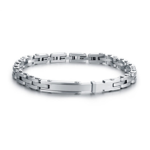 Bracciale uomo in ematite rodiata con targa