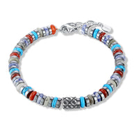 Bracciale con pietre azzurre, rosse e grigie ed ematite scura