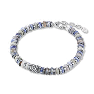Bracciale con pietre blu chiaro e grigie ed ematite scura