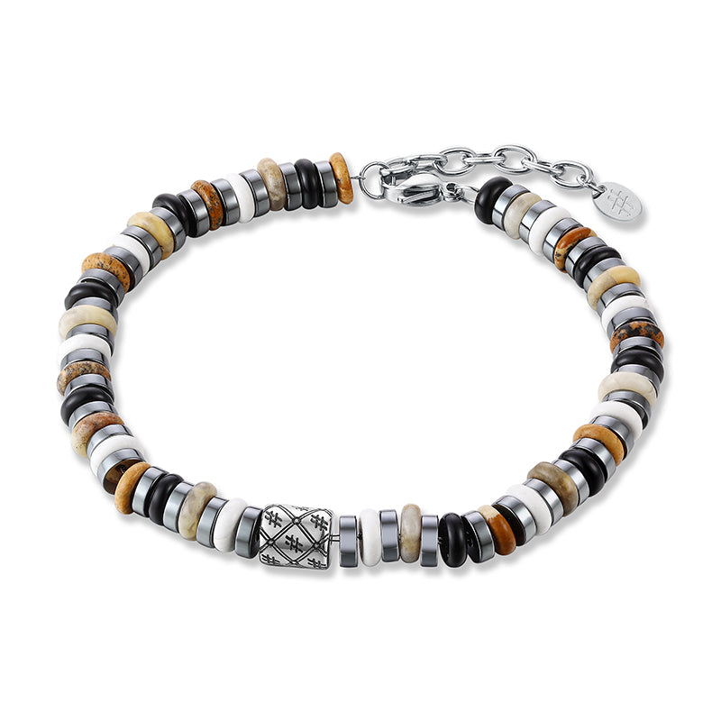 Bracciale con pietre marroni e beige ed ematite scura