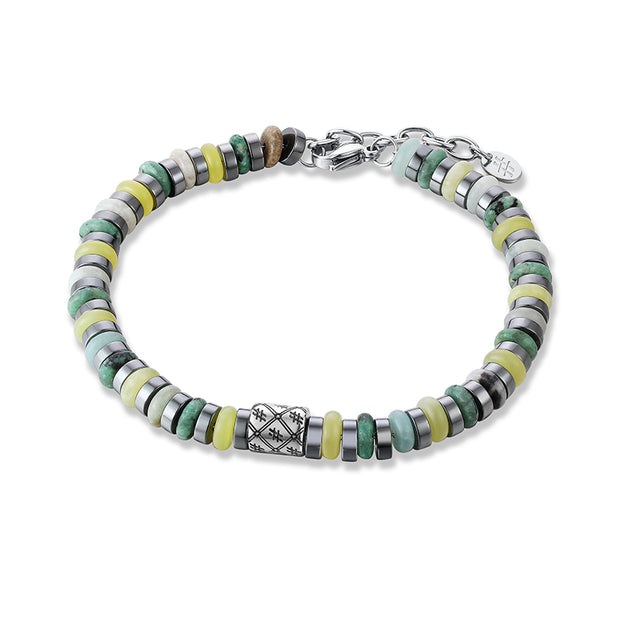 Bracciale con pietre verdi ed ematite scura