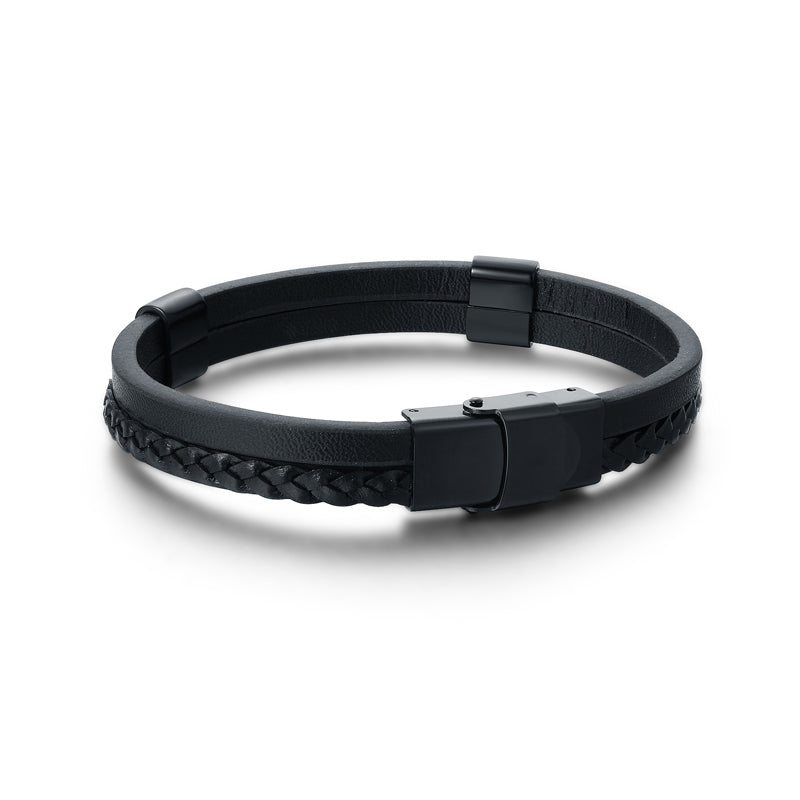 Bracciale in Similpelle Cinturino Nero doppio Regolabile regolabile