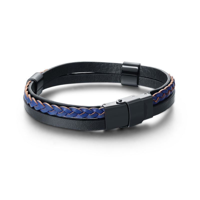 Bracciale in Similpelle Intreccio Blu Regolabile