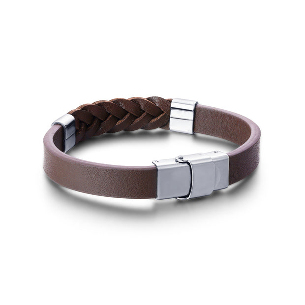 Bracciale in Similpelle Marrone Intrecciato Regolabile