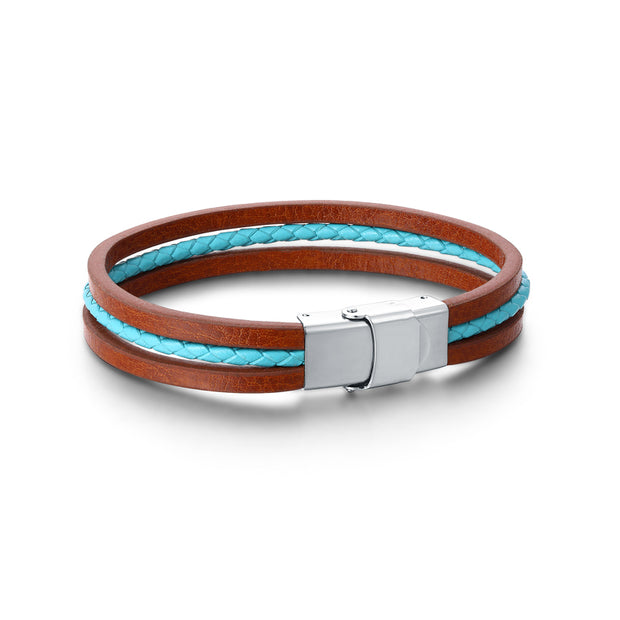 Bracciale in Similpelle Turchese e Marrone Regolabile