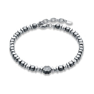 Bracciale uomo in acciaio ed ematite con quadrifoglio