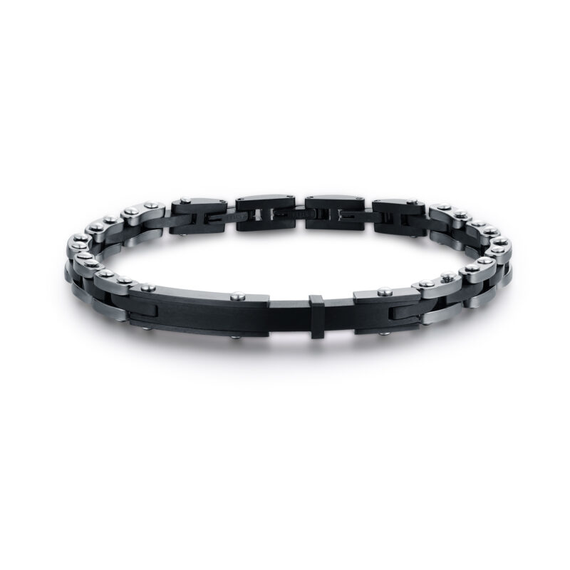 Bracciale uomo in ematite nero con targa