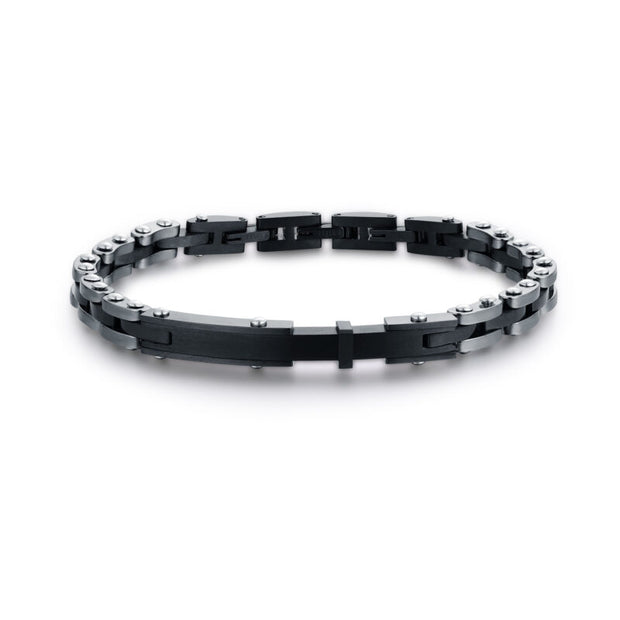Bracciale uomo in ematite nero con targa