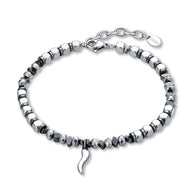 Bracciale uomo in acciaio ed ematite con cornetto